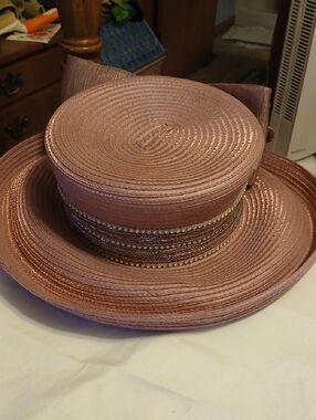 Refined MauveStraw Dress Hat with Embellished Band